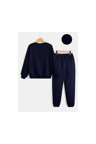 Los Angeles El Yazılı Eşofman Takımı Sweatshirt Jogger - Lacivert Baskılı Oversize Bisiklet Yaka Lacivert