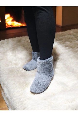 Yumuşak Kaymaz Taban Sessiz Hafif Peluş Panduf Ev Bot Gri