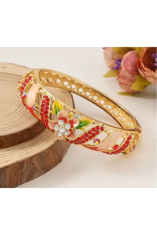 Antik Çiçek Desenli Renkli Emaye Bileklik Çok Renkli