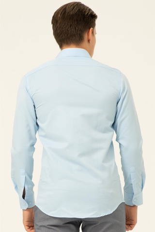 Süvari Buz Mavi Slim Fit Armürlü Klasik Yaka Gömlek Buz Mavi