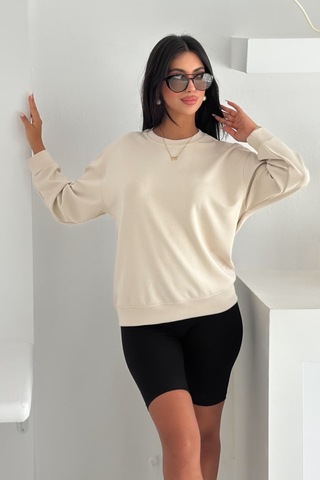 Femelle Bej Modal Kumaş Basic Sweatshirt