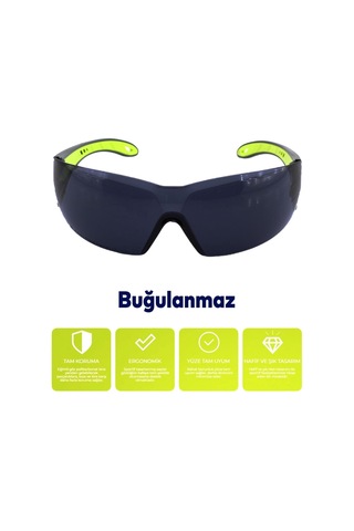 İş Güvenlik Gözlüğü Buğulanmaz Lazer Uv Koruyucu Toz Korumalı Gözlük Silikon Kulaklık Siyah