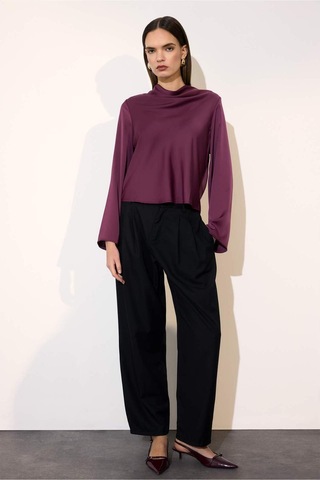Defacto Regular Fit Degaje Yaka Saten Uzun Kollu Bluz H0064ax26spbr306 Bordo-br306