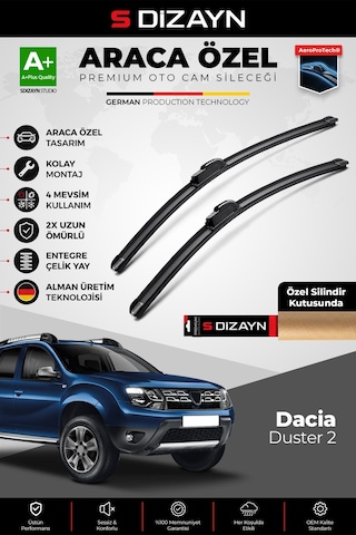S-dizayn Dacia Duster Ön Cam Silecek Seti 2018-2023 Premium Araca Özel 55-48 Cm A+ Kalite