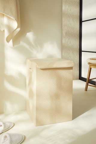 Ocean Home Textile Bej Balıksırtı Çamaşır Kutusu 36 x 36 x 56 cm