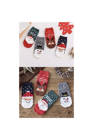 Worthy Socks 4 Çift Kadın Yıkamalı Yılbaşı Desenli Bilek Patik Çorap Renkli