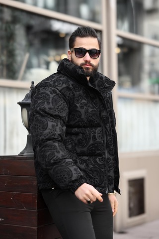 Erkek Dik Yaka Kışlık Flok Mont Çok Renkli