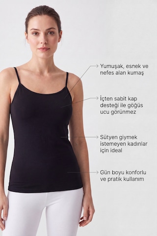 Arma Yıldız Kadın Pedli Atlet İçten Sabit Kaplı Pamuklu Likralı İp Askılı Sütyenli Atlet Siyah