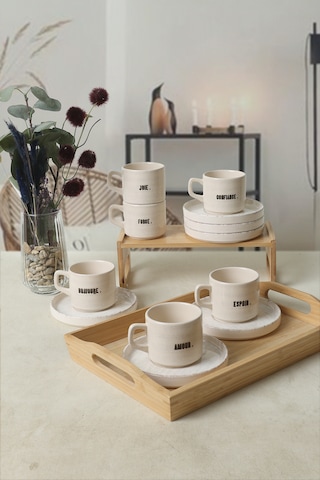 Deep Collection Mottolu Stackable Çay Takımı 12 Parça 6 Kişilik