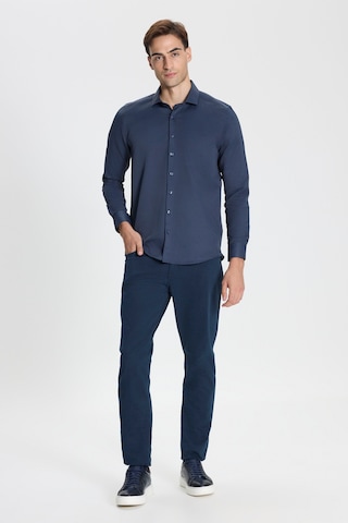 George Henry Pamuklu Oxford Slim Fit Dar Kesim İtalyan Yaka Armürlü Gömlek Lacivert