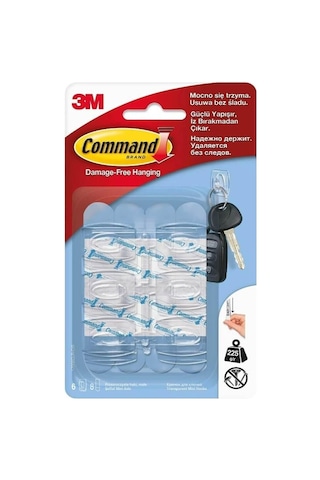 3m Command 17006clr-cee Mini Boy Şeffaf Askı, Max 225 Gr 6 Askı + 8 Küçük Boy Cırt Bant