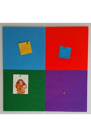 Keçe Kumaş Kaplı Mantar Duvar Panosu 4 Renkli 30X30 Cm 4 Adet