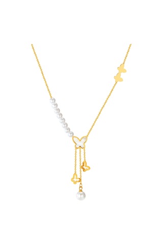 Sones Opk Gx2433 Vintage Hollow Kelebek Püskül İnci Kolye Paslanmaz Çelik Kolye