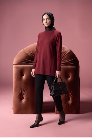 Armine Trend Bisiklet Yaka Uzun Kollu Sade Rahat Kesim Tunik Bordo 26ktd419