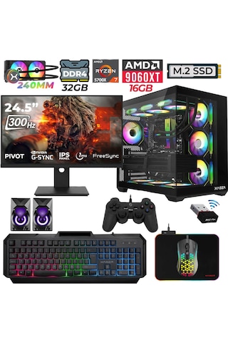 Xaser Nova X50 R7-5700X 32 GB 1 TB M.2 NVMe SSD 16 GB RX9060XT 24.5" Free Dos Masaüstü Oyuncu Bilgisayarı