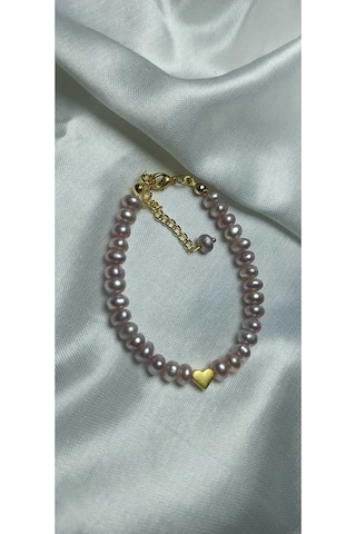 24k Altın Kaplama Gerçek Lila Şekilsiz İnci Tasarım Bileklik Lila