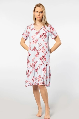 Türen 3603 Kadın Kısa Kollu Dokuma V Yaka Önden Düğmeli Elbise-mavi Mavi