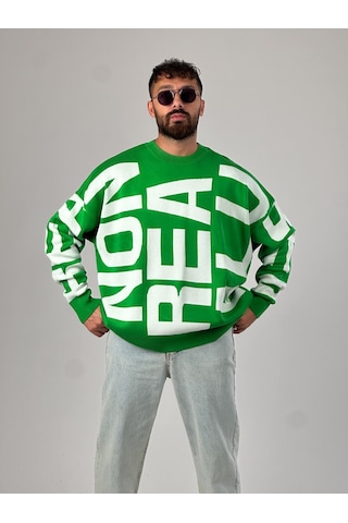 Bold Print Oversize Yeşil Erkek Sweat Coc1021 Yeşil
