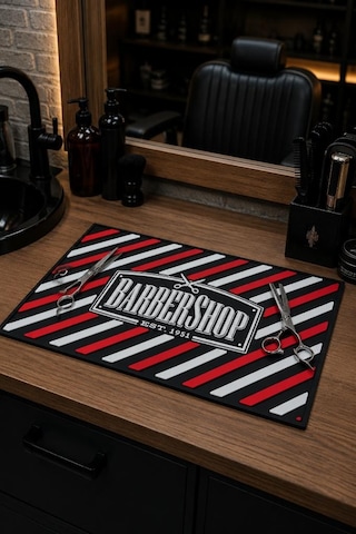Dorsh Kuaför Salonu Tezgah Üstü Çalışma Matı Kırmızı Beyaz Barbershop F-175
