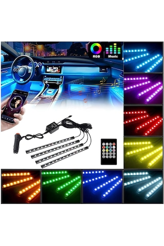 Araç İçi Ayak Altı Müziğe Ve Sese Duyarlı 12 Ledli Rgb Renkli Kumandalı Led