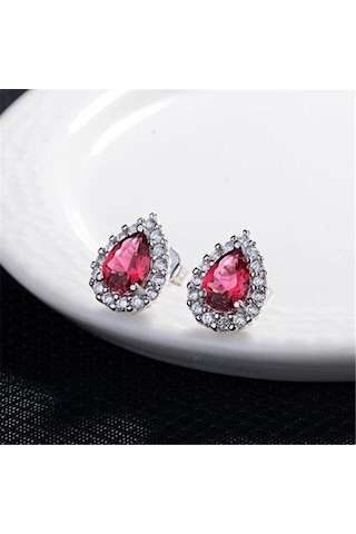 Novahub Kırmızı 925 Ayar Gümüş Zirkon Kristal Piercing Küpe Düğün Takı Kadınlar İçin 2022 Trendy Geometrik Damızlık Küpe Eh1283 Kırmızı