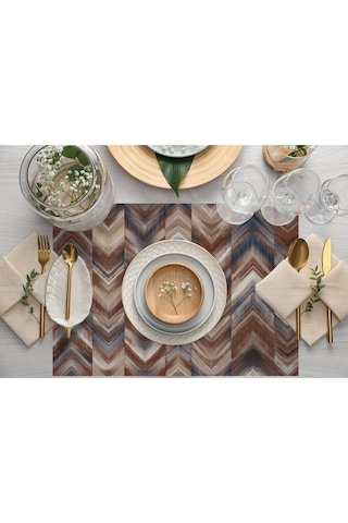 Kahverengi Geometrik Kumaş Amerikan Servis 4'lü Set Keten, Ulusl.yıkama Ve Solmama Sertifikası Çok Renkli