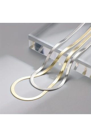 Çelik Takı Seti Kolye İtalyan Ezme Model İkili 0.4 Mm Genişlik 45 Cm Uzunluk 5 Cm Ek Gold Gümüş Gümüş - Rose Gold