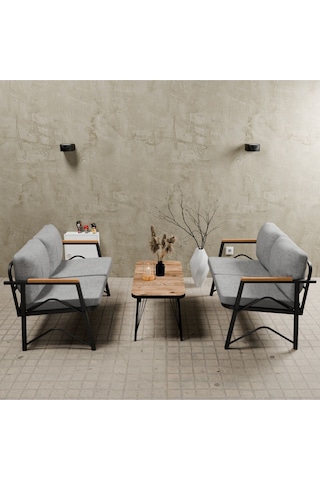 Mb Garden Furnıture Simetri Model, Balkon, Bahçe, Cafe, Metal Koltuk Takımı, Bahçe Takımı ,çay Seti,2+2 Sehpalı Süngerli Açık Gri