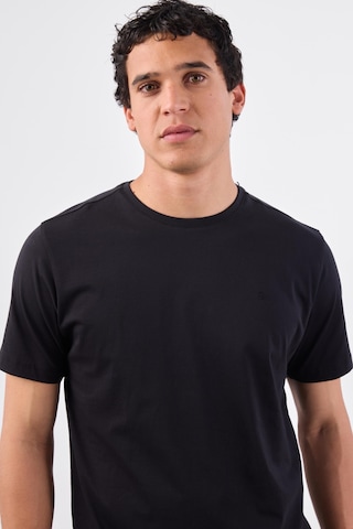 Dufy Siyah Bisiklet Yaka Pamuklu Düz Renk Slim Fit Erkek T-shirt Siyah