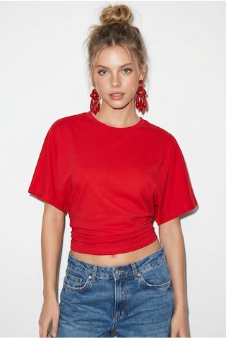 Shade Kadın Beli Büzgülü Bisiklet Yaka T-shirt Öt261003 60283996 - Kırmızı