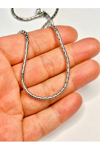 Gümüş Renk Çelik Küp Zincir Kolye - Unisex Box Chain Model 2026 Trend