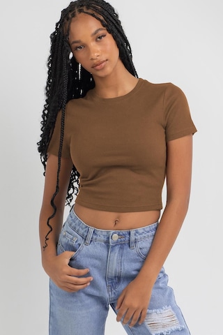 Madmext Kahverengi Basic Crop Kadın Tişört Mg1772-kahverengi Kahverengi