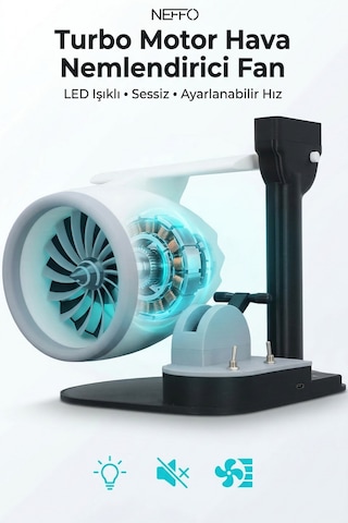 Turbo Motor Tasarımlı Hava Nemlendirici, Ayarlanabilir Hızlı, Led Işıklı Sessiz Soğutucu Fan