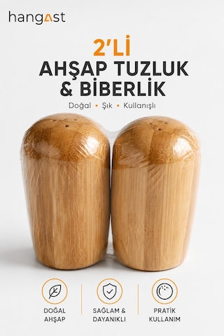 Bambu 2'li Ahşap Tuzluk Biberlik Seti Doğal Ahşap Tuz Ve Baharatlık Mutfak Masa Üstü Baharatlık Bej