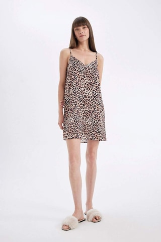 DeFacto Leopar Desenli V Yaka Saten Askılı Gecelik-Fall in Love D4407AX24HSBK81