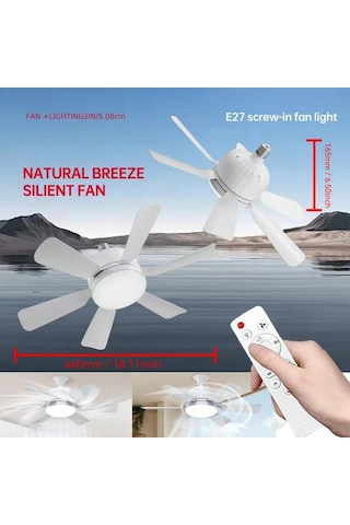 Xuweiwei 46cm 6 Bıçaklı Akıllı Tavan Vantilatörü Beşli Beyaz Paket Vantilatör E26 E27 Soket Led Işık Uzaktan Kumanda Ayarlanabilir Hız 3500k 6000k
