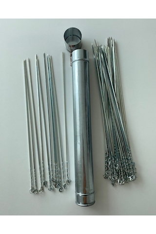 50 Adet-Kare Ciğer Kuşbaşı Şiş ve Şiş Kabı 50Cm - Mangal Şiş Set