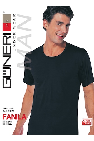 Erkek Siyah Süprem Yarım Kollu Sıfır Yaka Atlet % 100 Pamuklu Fanila 3 Lü Paket 112-3s Siyah