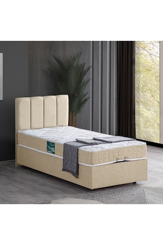 Setaymobilya Baza, Tek Kişilik Defne Baza + Başlık + Comfort Yatak Seti, Krem