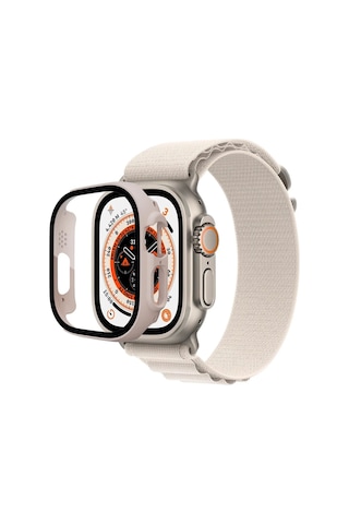 Newface - 222 - Apple Watch Uyumlu Ultra 49mm Desert Camlı Kasa Ekran Koruyucu - - Csmo-tex - Metalik Gold