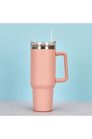 Mavi 1 Takım 1200 Ml Kahve Kulplu Fincan 304 Paslanmaz Çelik Saman Bardak Araba Yalıtımlı Tumbler