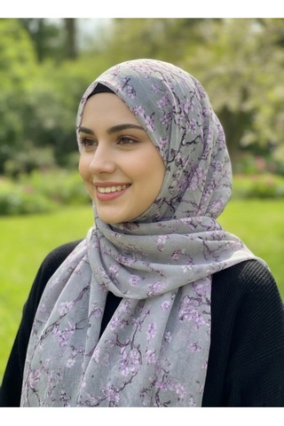 Eyfel Pamuklu Soft Özel Seri Şal Etnik & Çiçekli Desen, Orjinal, Tesettür Giyim, Yeni Koleksiyon Gri