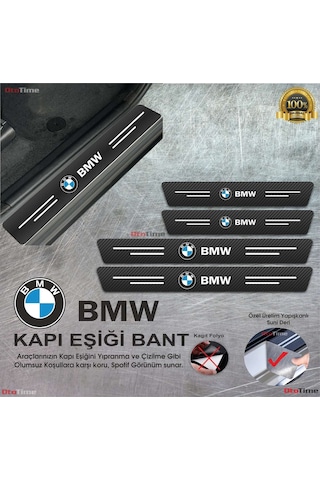 Bmw Logolu Uyumlu Karbon Kapı Eşiği Koruyucu Suni Deri 4'lü