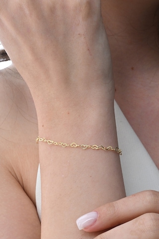 Gümüş Altın Yaldızlı Tasarım Birbirine Bağlı Kalpler Zincir Bileklik Barcode Gümüş