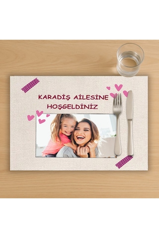 Kişiye Özel Fotoğraflı Ve Yazılı Amerikan Servis, Tabak Altlığı & Ev Hediyesi, 2 Adet Krem