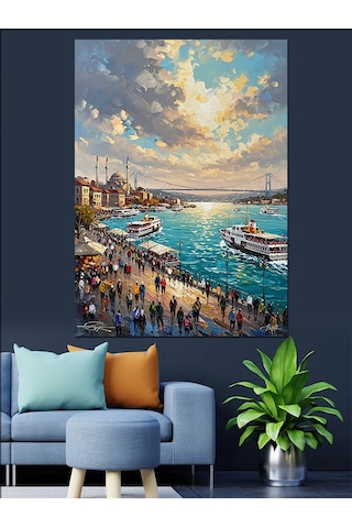 Ahşap Tablo Gün Batımında İstanbul Şehir Panoraması
