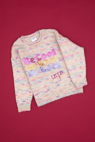 U.S. Polo Assn. Kız Çocuk Neon Pembe Payet İşlemeli Bisiklet Yaka Kazak 50314362-VR105