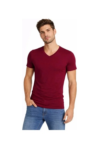 Butik İstanbul Erkek T-shirt V Yaka Slim Fit Dar Kesim Likralı Tişört Günlük Basic Body - Bordo