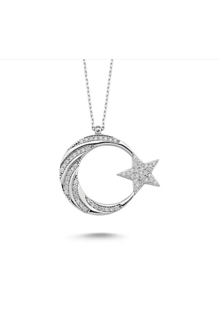 Modahilye - 925 Ayar Gümüş Ayyıldız Taşlı Kolye Gümüş - Rodyum Modahilye - 925 Ayar Gümüş Ayyıldız Taşlı Kolye Gümüş - Rodyum