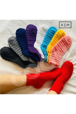 Trampler Kadın 4 Çift Kışlık Ters Havlu Renkli Çorap Çok Renkli